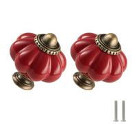Zernmiarder Pomelli in Ceramica a Forma di Zucca Rosso Scuro 6 Pezzi - Pomelli per Armadio Vintage per Cassetti - Pomelli Antichi per Cassettiera con Viti per Cassetti, Armadio, Armadietto e Progetti