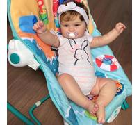 Zero Pam Bambole Reborn Femmina Realistico con Capelli 50 CM Dolce Sorriso Baby Reborn Bambina Bambino Newborn Silicone Corpo Completo Vinile con Occhi Blu Aperti Che Sembra Reale Neonato Toddler