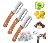 Zero Snag Wooden Kitchen Tool, Multifunctional Vegetable Peeler, Stainless Steel Sharp Blades with Bottle Opener, Non-Slip Fruit Peeler for Kitchen Camping (3pcs)