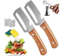 Zero Snag Wooden Peeler, 2-in-1 Multifunctional Peeler with Bottle Opener, 19cmStainless Steel Fruit & Vegetable Peelers for Kitchen, Easy Peelers Tool for Apple Potato Pumpkin Papaya Carrot (2pcs)