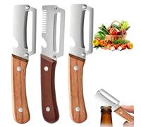 Zero Snag Wooden Peeler, Multi-functional Kitchen Vegetable Peeler with Wooden Handle, Stainless Steel Blade and Bottle Opener - Ideal Kitchen Tool for Fruits and Vegetables (3 Pcs C)