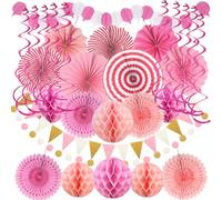 ZERODECO Decorazioni Feste Rosa - Kit Completo con Ventaglio, Palle Nido d'Ape e Ghirlanda a Spirale per Baby Shower, Addio al Nubilato e Compleanni Femminili