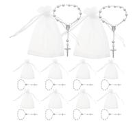 Zerodeko 1 Set di bomboniere per Battesimo, rosari cattolici da Dito e Sacchetti in Organza per Battesimo, Prima Comunione, Matrimonio e Altre Occasioni Speciali.