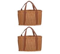 Zerodeko 2 cestini in plastica Effetto Rattan - Cesti Intrecciati a Mano con Manico - Borsa per la Spesa al Mercato, per generi Alimentari, per la Raccolta di Erbe spontanee, per Picnic, Campeggio e
