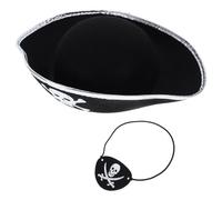 Zerodeko 2 Pezzi Cappello e Benda Occhi Accessori Pirata in Materiale Non Tessuto Argento, per Feste, Maschere e Trasformazioni Veloci
