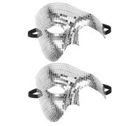 Zerodeko 2 Pezzi Maschera a Metà Volto Accessorio Versatile per Costumi in Plastica Argento Design a Specchio Unico, Glitter Brillante Adatta a Balli di Carnevale e Feste Danzanti