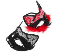 Zerodeko 2 Pezzi Maschera da Gattino in Pizzo per Donna Viso di Gatto, Materiale Confortevole in Plastica e Poliestere, Cinturino Regolabile per Feste di Halloween e Cosplay