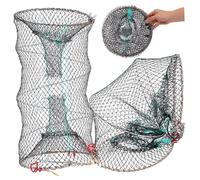 Zerodeko 2 Pezzi Rete da Pesca Pieghevole in Ferro e Nailon Materiale ad Alta Resistenza, Trappola per Pesci e Gamberi, Rete Portatile Borsa per Pesci, per Pesca al Gambero