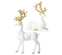 Zerodeko 2 Pezzi Statuetta Cervo Origami Media in Resina Bianca per Casa | Decorazione Moderna dal Look Essenziale, Finitura Liscia, per Libreria, Ingresso e Scrivania, Facile da Curare