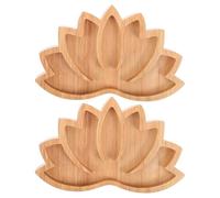 Zerodeko 2 Pezzi Vassoio in Legno a Forma di Loto Marrone per Cristalli e Pietre Preziose, Base Antiscivolo, Espositore per Scrivanie e Librerie