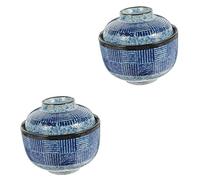 Zerodeko 2 set Ciotola Giapponese per Zuppa con e Cucchiaio Design Edo Ondulato da Resistente Ramen Sushi e Miso e Ristoranti