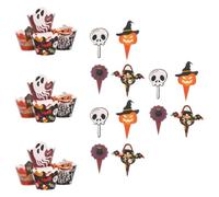 Zerodeko 2 Set Decorazioni Halloween per Cupcake in Carta Toppers a Forma di Zucca e Fantasma, Facile da Usare per Feste di Halloween Colorate e Versatili