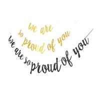 Zerodeko 2 Set Striscione Decorativo per Laurea Banner da Appendere We Are So Proud Of You Oro e Nero Facile da Assemblare per Decorazioni Feste Laurea e Ambientazioni Festive