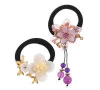 Zerodeko 2pezzi Elastici per Capelli in Stile Cinese da Donna Elastici Coda di Cavallo Fiori Cinesi e Nappa per Capelli in Tessuto Morbido Adatti per Vestirsi e Usare Tutti i Giorni
