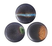Zerodeko 3 Pezzi Piatto Piano in Ceramica Rotondo Riutilizzabile | Hotel e Casa, Facile da Pulire, Uso Versatile, Design Giapponese Coreano, Set Tre Pezzi Colore Casuale
