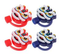 Zerodeko 4 Pezzi Tappi per Cannucce in Silicone Testa di Leone, Copertura Riutilizzabile Antispruzzo e Facile da Trasportare per Uso Quotidiano e Feste a Tema