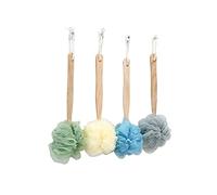 Zerodeko 4pezzi Palline Da Bagno Manico Lungo Scrub Per Schiena Fiore Da Bagno in Legno Massaggio Alla Schiena Pulizia Del Corpo Rimozione Delle Cellule Morte Cura Della Delicata
