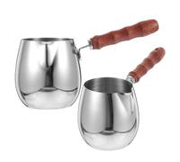 Zerodeko Acciaio Inox Caffettiera Turca con Manico in Legno 300ml 2 Pezzi | Caffè e Latte, Adatta a Piccole Preparazioni in Cucina, Finitura Liscia e Pulizia Manuale