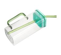 Zerodeko Bicchiere in Vetro Borosilicato 300ml Quadrato Trasparente | Cannuccia, Inserti Verdi, per Bevande Calde e Fredde, Feste e Ricevimenti