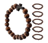Zerodeko Bracciale con Croce Marrone Perline Rotonde 6 Pezzi, in Legno | Design Classico, Accessorio con Croce Visibile, per Lavoro e Incontri, Adatto