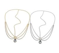Zerodeko Catena per la Testa da Donna in Acciaio Inox Strass Set da 2 Pezzi Oro e Argento Accessori per Chioma per Matrimoni e Festival