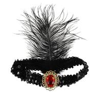 Zerodeko Cerchietto Flapper Anni Venti Paillettes e Piume Rosse | Accessorio per Donne, Plastica e Resina, Finitura Curata, Adatto a Feste e Matrimoni