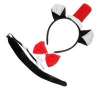Zerodeko Cerchietto per Chioma Gatto Nero Cappello Rosso e Coda Morbido, Accessorio Creativo e Chic per Costume da Gatto a Halloween e Compleanno