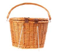 Zerodeko Cestino Bici Anteriore con Coperchio e Maniglia in Vimini | Grande Spazio, Portatile da Trasporto, Marrone, Stile Classico, 1 Pezzo per Pendolari e Picnic
