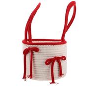 Zerodeko Cesto Intrecciato Artigianale in Corda di Cotone con Manici e Fiocco, Organizer Rotondo Portaoggetti per Cancelleria e Piccoli Oggetti, Contenitore Ventilato Piccolo per Casa,