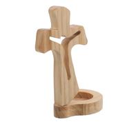 Zerodeko Croce da Tavolo in Legno Piccolo 14x7,5x5,5 Cm per Altare e Decorazione Religiosa, Centrotavola in Legno Rustico per Spazi di Preghiera e Casa Cristiana