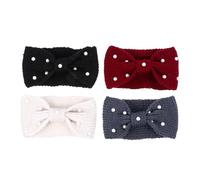 Zerodeko Fasce per Chioma Morbide e Confortevoli 4 Pezzi Donna Invernali in Lana con Fiocco Elegante e Perle per Proteggere le Orecchie dal Freddo