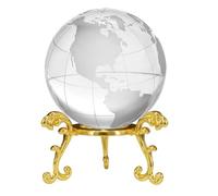 Zerodeko Fermacarte a Forma di Globo terrestre con Sfera di Cristallo da | Mappa del mondo 3D incisa al laser da 60 mm con supporto in metallo - Sfera decorativa in vetro per scrivania, ideale come