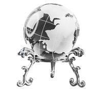 Zerodeko Fermacarte a Forma di Globo terrestre con Sfera di Cristallo da | Mappa del mondo 3D incisa al laser da 60 mm con supporto in metallo - Sfera decorativa in vetro per scrivania, ideale come
