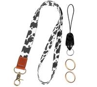 Zerodeko Laccio da Collo con Portachiavi e Cordino Corto a Motivo Mucca, Set 4 Pezzi con Due Anelli per Badge, Chiavi e Telefono, Tracolla Porta Carte per Personale, Studenti e Insegnanti