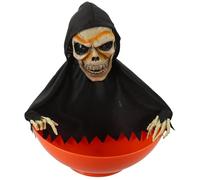 Zerodeko Piatto da Portata per Caramelle a Forma di Teschio con Sensore di Presenza, Luci e Suoni, Materiale Plastico ed Elettronico, Decorazione per Festa di Halloween in Casa Infestata
