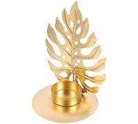 Zerodeko Portacandela a Foglia in Ferro Dorato per Tea Light e Votive | Stile Nordico Semplice e Moderno, Finitura Lucida, per Tavolo di Casa e Feste Natalizie