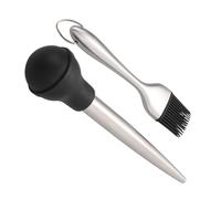 Zerodeko Set 4 Pezzi Pennello per Olio in Acciaio Inox e Silicone per Barbecue, Kit Pompetta Condimento per Tacchino e Pesce, Facile da Pulire e Sicuro