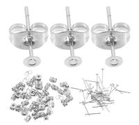 Zerodeko Set 50 Pezzi Perni Orecchini a Perno in Acciaio Inox 304 Chiusure Farfalla e Base Piatta 3mm per Creazione Gioielli Fai da Te e Accessori Artigianali