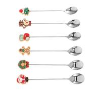 Zerodeko Set 6 Cucchiaini Natalizi in Acciaio Inossidabile per Caffè e Dessert Design Cartoon Unico a Tema Festa, per Mescolare Bevande e Uso a Feste
