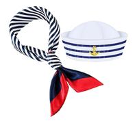 Zerodeko Set Cappello e Sciarpa a Righe Blu e Bianche in Poliestere, Vestibilità Comoda e Look Coordinato per Feste a Tema Yacht