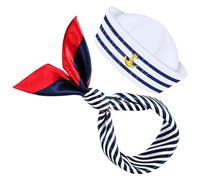 Zerodeko Set Costume da Cappello e Sciarpa a Righe Blu e Bianco, Unica 58 Cm, Accessorio per Feste a Tema Nautico e Cosplay Halloween
