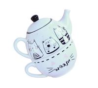 Zerodeko Set da Tè uno Teiera e Tazza in Ceramica Bianca a Forma di Gatto, Design Elegante e Creativo per Casa e Ufficio