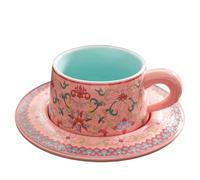 Zerodeko Set da tè vintage in porcellana con tazza, piattino e cucchiaino | Set composto da tazza e piattino in ceramica, elegante tazza da tavola per il tè del pomeriggio, ideale come regalo per