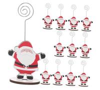 Zerodeko Supporto per Clip Memo Natalizi in Legno e Metallo Design Babbo Natale Vivace, Base Piatta, 12 Pezzi per Decorazioni Natalizie da Tavolo in Casa e Camera da Letto
