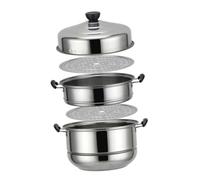 Zerodeko Vaporiera in Acciaio Inossidabile a Tre Strati con Coperchio e Manico, Pentola per Zuppa e Cottura a Vapore, Compatibile con Fornelli a Induzione a Gas, Facile da Sollevare