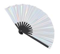 Zerodeko ventagli Pieghevoli Portatili ventaglio alla rinfusa di Grandi Dimensioni Gigante Fan delle Mano tenuto ventaglio Pieghevole ventagli Portatili da Donna Pieghevoli PVC Silver