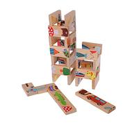 Zerodis 28 Pezzi Set Domino Building Blocks Costruzioni Puzzle in Legno Colorato Giocattoli di Cognizione Animale Gioco da Tavolo Giocattolo Educazione Precoce Compleanno per 3 4 5