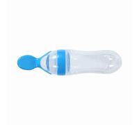 Zerodis Biberon con Cucchiaio, 1Pc 90mL Cucchiaio Dispenser di Alimenti per Neonati in Silicone Biberon con Cucchiaio Biberon per Alimenti freschi Spremiagrumi per Cereali(Blu)