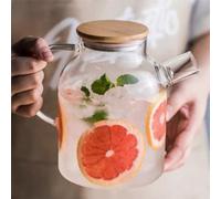 Zerodis Brocca d'acqua in Vetro da 1800 Ml con Coperchio di bambù e Frusta Filtro Soccia di Vetro Borosilicata Resistente Al Calore per Bevande a Freddo Ghiacciate Bevande Fredde da Bevanda a Stato