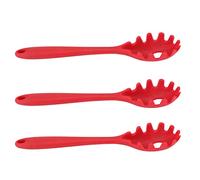 Zerodis Cucchiaio per Spaghetti in Silicone da 3 Pezzi, Cucchiaio Grande per Pasta, Forchetta e Tagliatelle con Denti e Manico Antiscivolo, Utensili da Adatti per Cucinare la Pasta, (rosso)